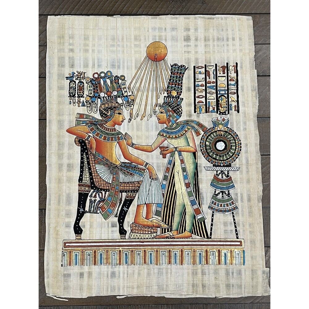 Rare Authentic Ancient Egyptian Papyrus-King Tutankhamun & his Wife Ankhesenamun